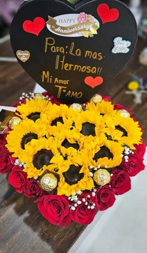 Big Heart of Roses and Sunflowers