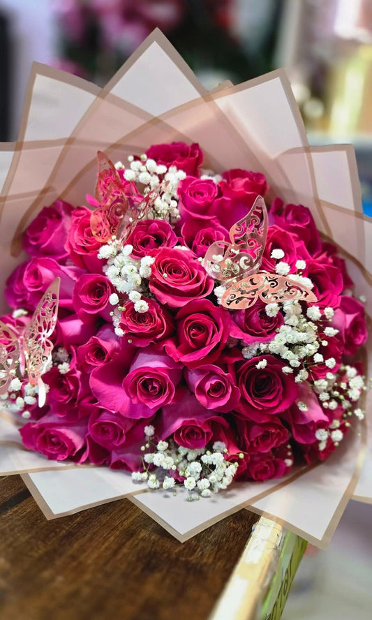 Bouquet of 50 Hot Pink Roses