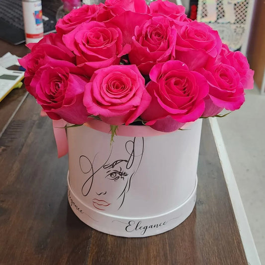 Bouquet of High Pink Roses in a Box