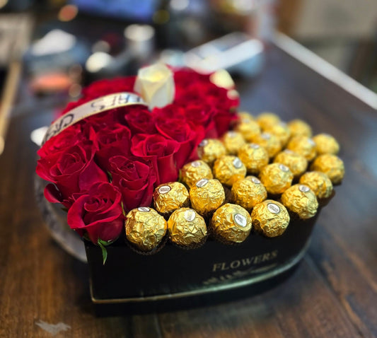 Mixed Roses and Chocolate Heart With Big Box