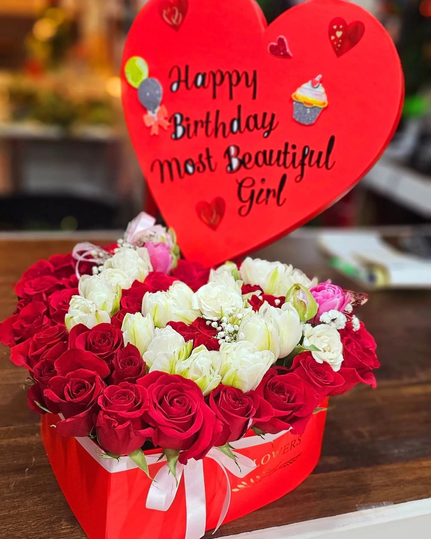 Roses and Tulips Heart Arrangement