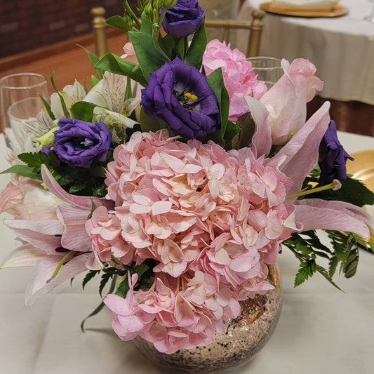 Romantic Pink & Purple Floral Centerpiece - Wedding Decor