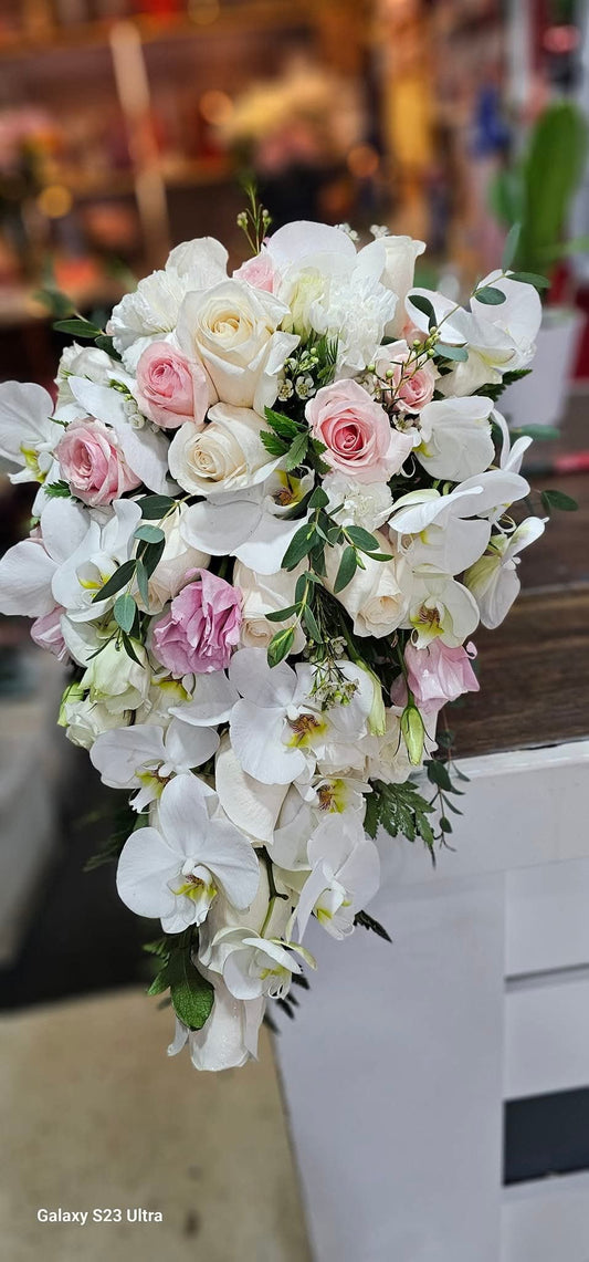 Luxurious White & Pink Cascading Bridal Bouquet
