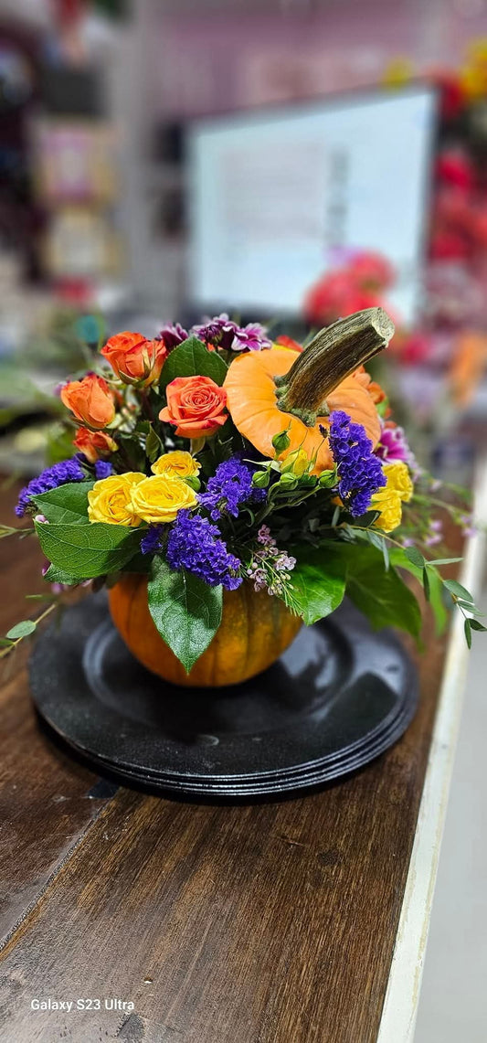 Vibrant Pumpkin Floral Arrangement - Fall Decor